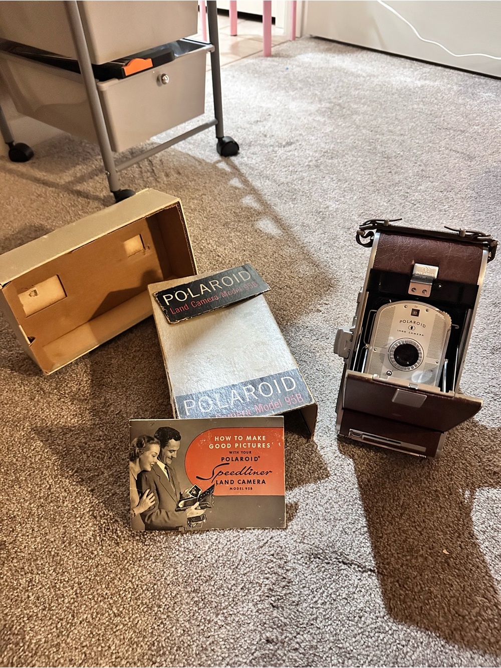 Polaroid Brown Land Camera with Cream Box and Booklet